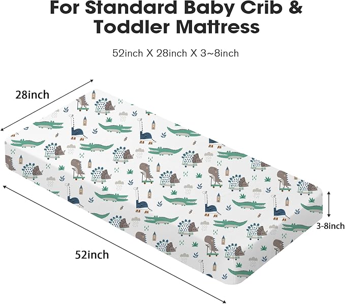 Little Grape Land Crib Sheets 4 Pack for Boys and Girls, Baby Neutral Crib Fitted Sheets for Standard Crib & Toddler Mattress, Super Soft Breathable Fitted Crib Sheet Set, Truck & Alligator