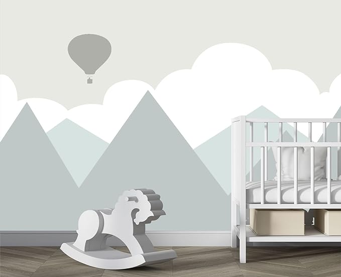 Cartoon Hot air Balloon Mountain Peak Baiyun Children's Nursery Wall Mural Wallpaper 137" x 100"
