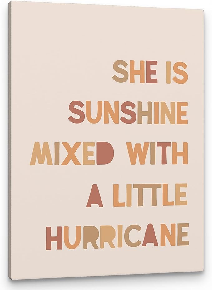 PHAMTE Girls Bedroom Wall Decor,She is Sunshine Mixed with a Little Hurricane Girls Room Wall Art,Sunshine Print Framed Canvas Painting Artwork for Room Bedroom Home Nursery Playroom（11x14 Inch）（Fleshcolor）