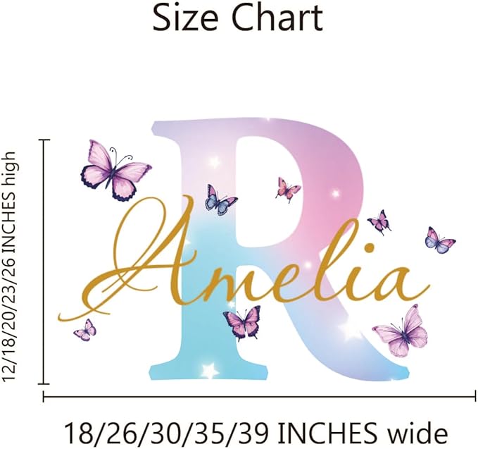 Watercolor Butterfly Name Wall Sticker, Custom Name Wall Decals for Girls Room and Nursery