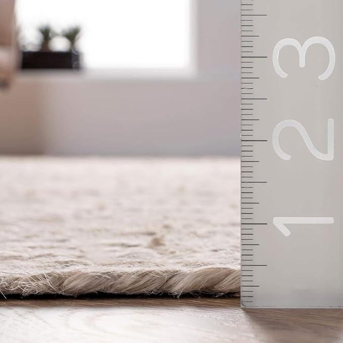 nuLOOM 10 Square Rigo Jute Hand Woven Area Rug, Off White, Solid Farmhouse Design, Natural Fiber, For Bedroom, Living Room, Dining Room, Hallway, Office, Kitchen, Entryway