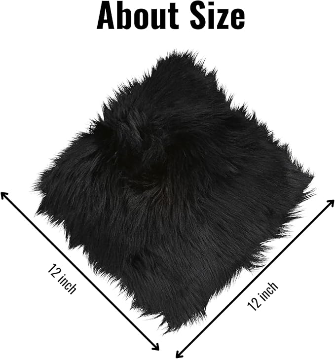 12inch Square Small Faux Fur Sheepskin Cushion Soft Plush Area Rug,Photo Background for Small Product Desktop Photography,Display and Decor,Jewelry,Nail Art,Locker Accessories (Black)