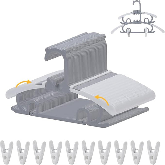 50 Pack Baby Clothes Hanger with 16 Clips, 11-15 inch Adjustable Kid Hangers, Multifunctional Children Hanger for Girl Boy Toddler Kids Child(Grey)