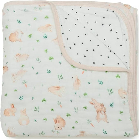 Muslin Quilt Blanket – Soft & Breathable Tanboocel Baby Blanket for Crib or Toddler Nap – Eco-Friendly, Lightweight & Durable 4-Layer Muslin Quilt for Infants and Kids - Bunny Meadow