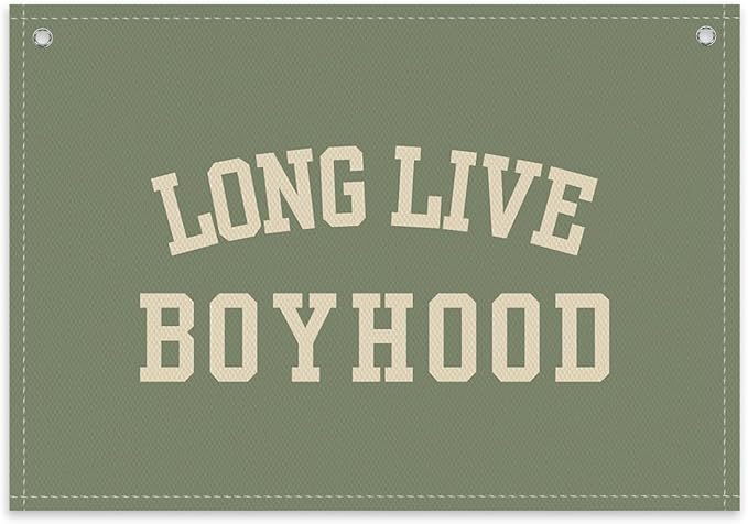 Long Live Boyhood Boys Room Decor - Linen Nursery Banner for Toddler Room Decoration, Farmhouse Kids Wall Hanging, Canvas Banner Flag for Baby Shower, Birthday Gift - A04
