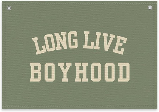 Long Live Boyhood Boys Room Decor - Linen Nursery Banner for Toddler Room Decoration, Farmhouse Kids Wall Hanging, Canvas Banner Flag for Baby Shower, Birthday Gift - A04