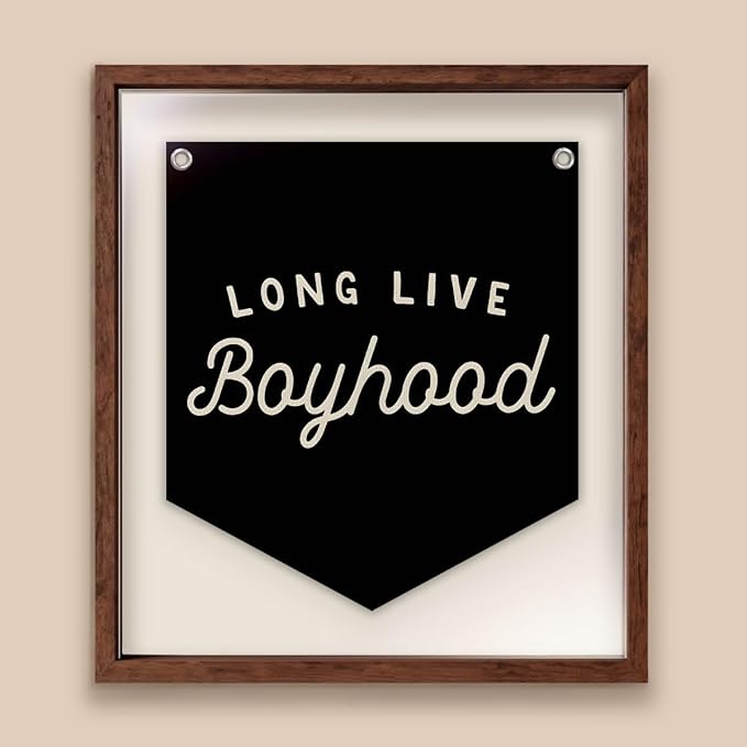 Lacama Long Live Boyhood Linen Banner, Vintage Room Decor,Boy Bedroom Wall Hanging Banner Pennant Flag Decor for Nursery Playroom Toddler Nursery Decor Kids Room,12.4x14 in(Black)