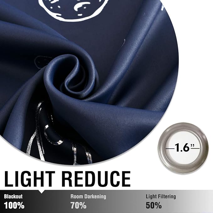 Vangao Navy Blue Kids Curtains for Boys Bedroom Space Theme Blackout Curtains for Kids Nursery Girls Room 96 Inches Length Silver Foil Print Drapes Grommet Top Window Treatments Set 2 Panels