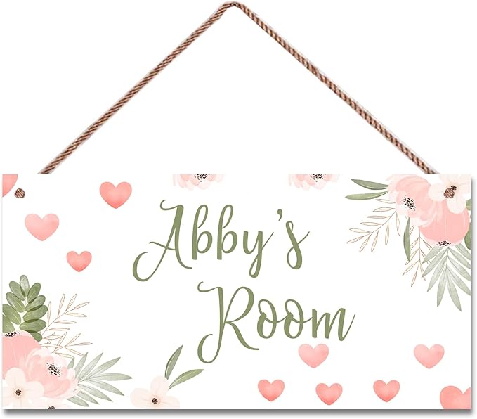 Personalized Sign Lovely Flowers Themed Girls Room Decor, Love Heart Sign, Custom Name Wall Decor Decorative Plate for Kids Room