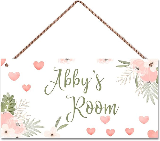 Personalized Sign Lovely Flowers Themed Girls Room Decor, Love Heart Sign, Custom Name Wall Decor Decorative Plate for Kids Room