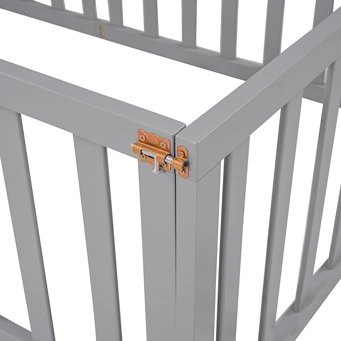 Merax Twin Floor Bed with Safety Guardrails and Door, Wood Montessori Floor Bed Frame for Kids, Twin Playhouse Bed Frame for Baby Girls and Boys, Grey