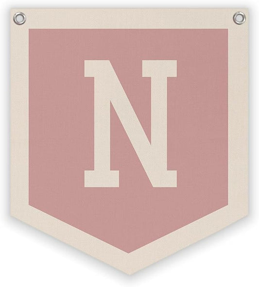 Lacama Pink Initial Personalized Preppy Banner, Baby Shower Decor Gifts, Wall Decor for Women Teen Girl, Vintage Room Decor Toddler Room Bedroom Playroom Front Door Birthday Gift(N)
