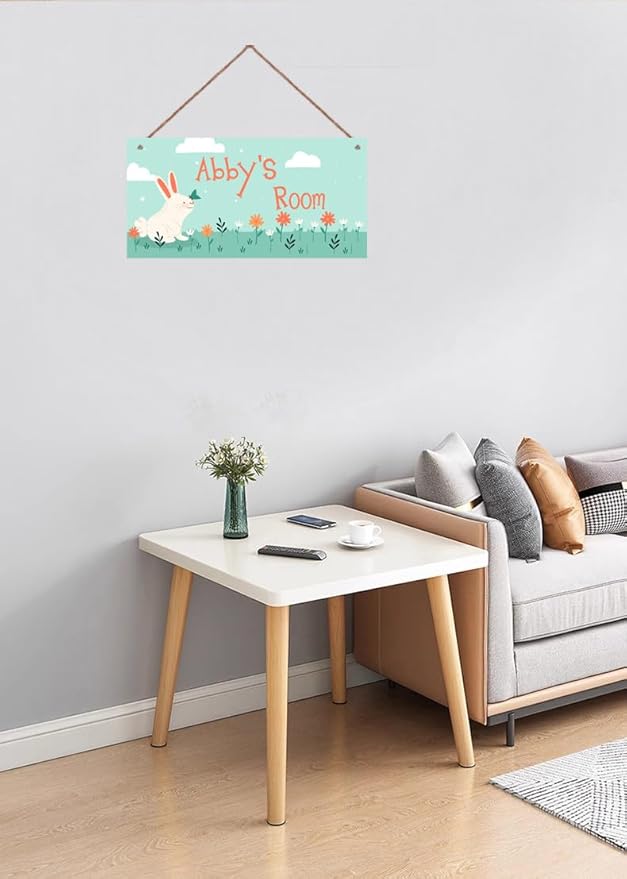 Personalized Rabbit Sign Cute Cartoon Art Wall Hanging Plaque Sign Magic Unicorn Plate For Girls Room Decor For Nursery Bedroom Home Art Décor For Kids Room