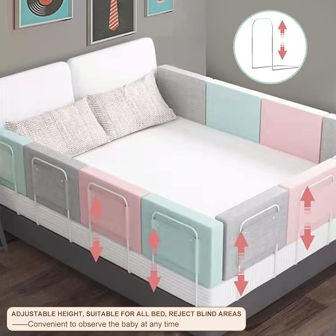 Bed Rail, Bed Rail for Toddlers, Kid, Adult, 78.7" Bed Side Rails for Full, Queen, King, Twin, Bunk, Dorm Beds to Prevent Falls, Bed Rails Can be Flexibly Combined, Easy Installation (Pink, 4 Packs)