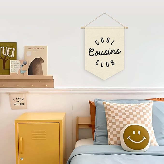 Cool Cousins Club Pennant Flag Banner, Boy Girl Cousin Decor, Baby Gift Shower, Wall Hanging Pennant Flag Banner Decor for Playroom Nursery