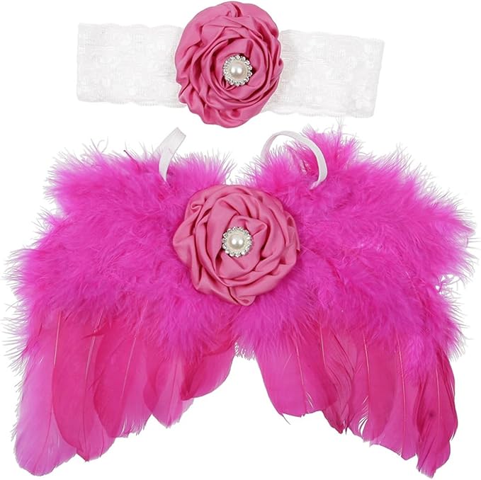 2Pcs Baby Photoshoots Angel Costume Wing Pearl Flower Headband Photo Posing Props Photography Suit Newborn Shower Gift Baby Angel Costume