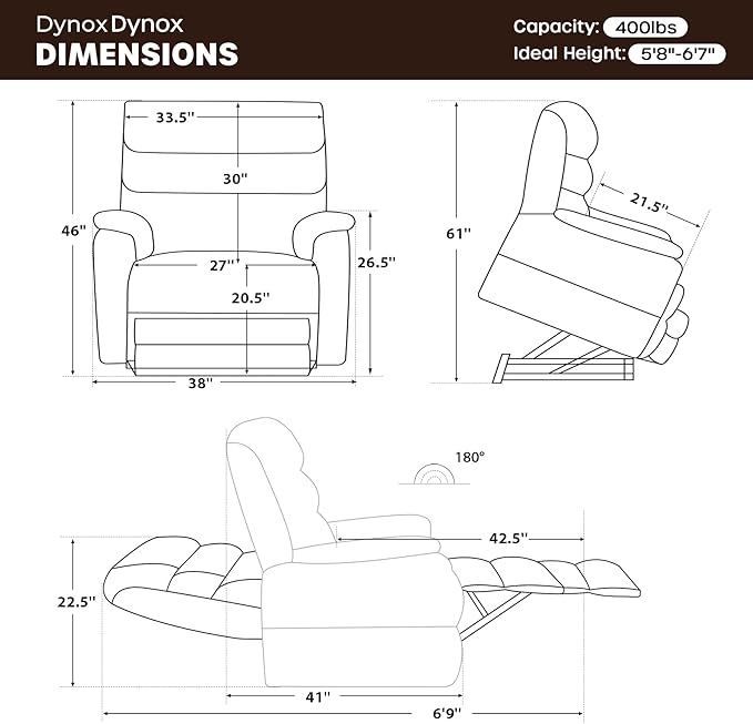 DYNOX 400 LBS Big Tall Man Large-Wide Power Dual Motor Lift Recliners Chairs for Elderly, Lay Flat Lift Chair with Infinite Positions, Heat & Massage, Extended Footrest (9298L,Faux Leather,Brown)