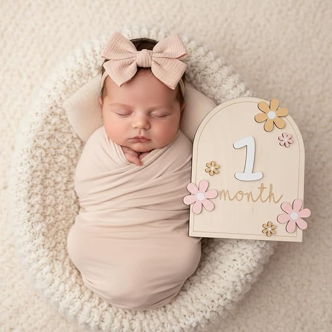 Baby Monthly Milestone Sign,1-12 Monthly Milestone Signs, Baby Girl Nursery Decoration, Newborn Photography Props Double-Sided (M01)