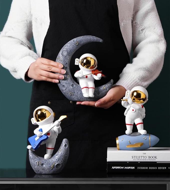 Paimuni Figurine Home Decor Resin Astronaut Statue Collectible Spaceman Sculpture Decorative Music Ornament for Desktop Bookshelf Office Living Room
