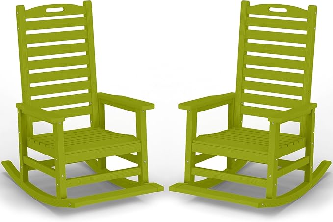 Outdoor Rocking Chair Set of 2 with Removable Footboard for Adults, HDPE High Back Patio Rocking Chairs, 330lbs All Weather Porch Rocking Chairs for Outdoor & Indoor -Pistachio Green