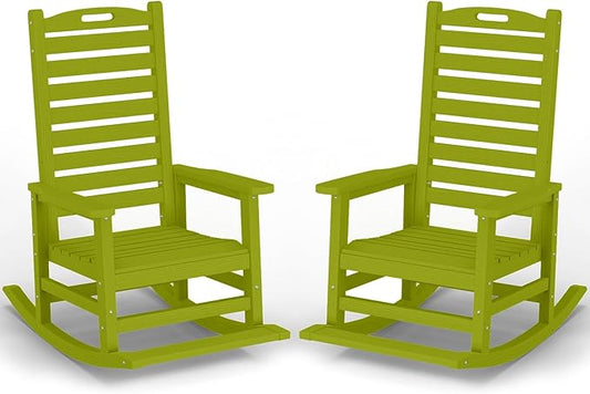 Outdoor Rocking Chair Set of 2 with Removable Footboard for Adults, HDPE High Back Patio Rocking Chairs, 330lbs All Weather Porch Rocking Chairs for Outdoor & Indoor -Pistachio Green