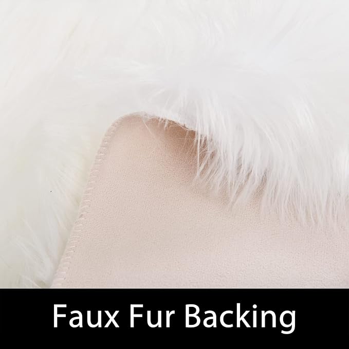 Latepis 2x6 White Runner Faux Fur Sheepskin Rug for Living Room Fluffy Washable Rug for Bedroom, Dorm, Luxury Room Decor, Fur Rugs, Rectangle