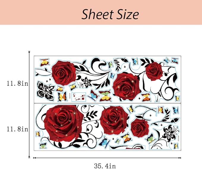 Supzone Red Rose Wall Stickers - DIY Vinyl Mural Art for Bedroom, Living Room, Sofa Backdrop & TV Wall Decoration
