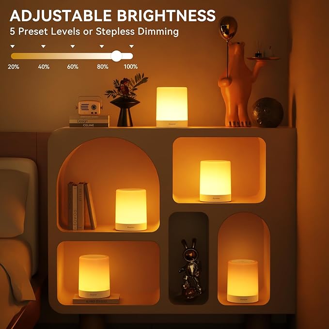 Auxmir Night Light for Kids Baby, Dimmable Touch Lamp for Nursery, 11 RGB Colors 5 Brightness, Portable Rechargeable Bedside Table Lamp for Nightstand, Kids Night Light for Bedroom Living Room, White