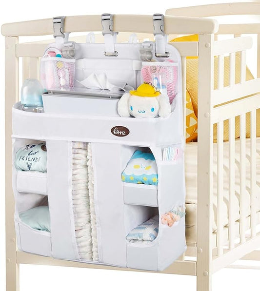 HHZ XL Hanging Diaper Caddy Organizer –Sturdy and Durable Baby Organizer – Diaper Stacker for Changing Table, Crib, Playard or Wall & Nursery Organization （White）