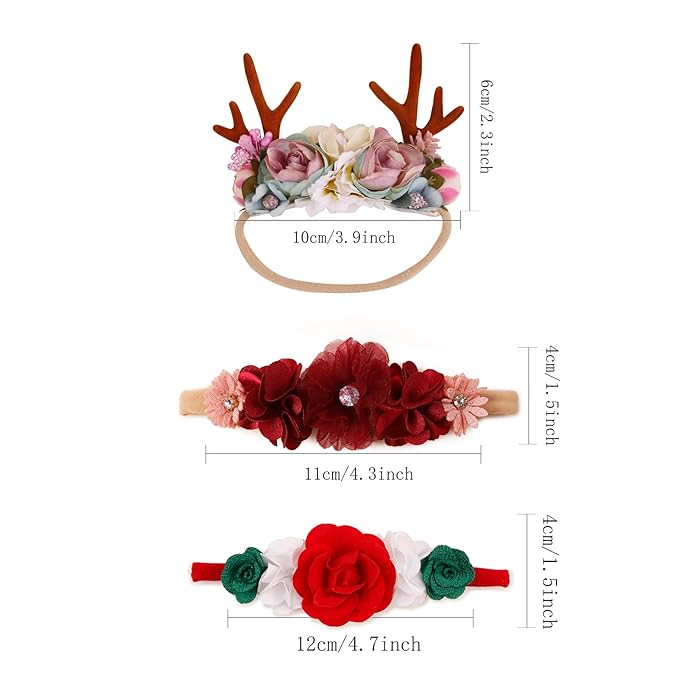 Baby Girl Floral Headband Nylon Flower Crown Elastic Hairband 3pcs Hair Accessories Gift for Girls (shengdan-2)