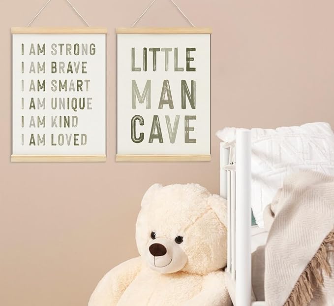 ULEGIE Boy Nursery Decor Posters Framed with Wood Hanger, Little Man Cave Sign for Boys Kids, Boys Room Decor, Toddler Room Decor, Positive Affirmations for Kids Decor, Art Prints for Nursery Playroom Bedroom, 2 Pack 12 x 16 Inches