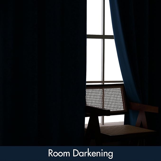 MIULEE Velvet Blackout Curtains Navy Blue Thermal Insulated Drapes for Bedroom Living Room Darkening 96 Inches Long Curtains Panels Rod Pocket Set of 2