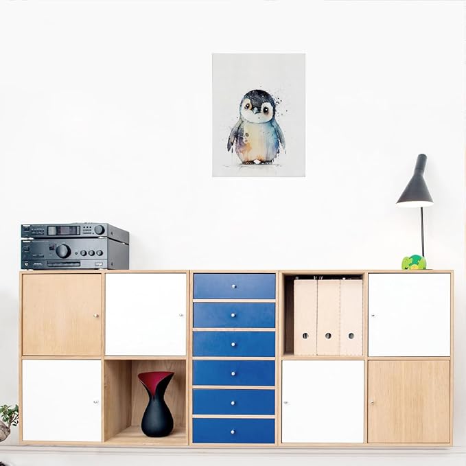 BIWSHA Baby Penguin Abstract Watercolor Wall Art Prints, Animal Pictures Wall Decor Penguin Nursery Art Painting Gift for Living Room Bedroom Kids Bathroom Office 11x14 Inch