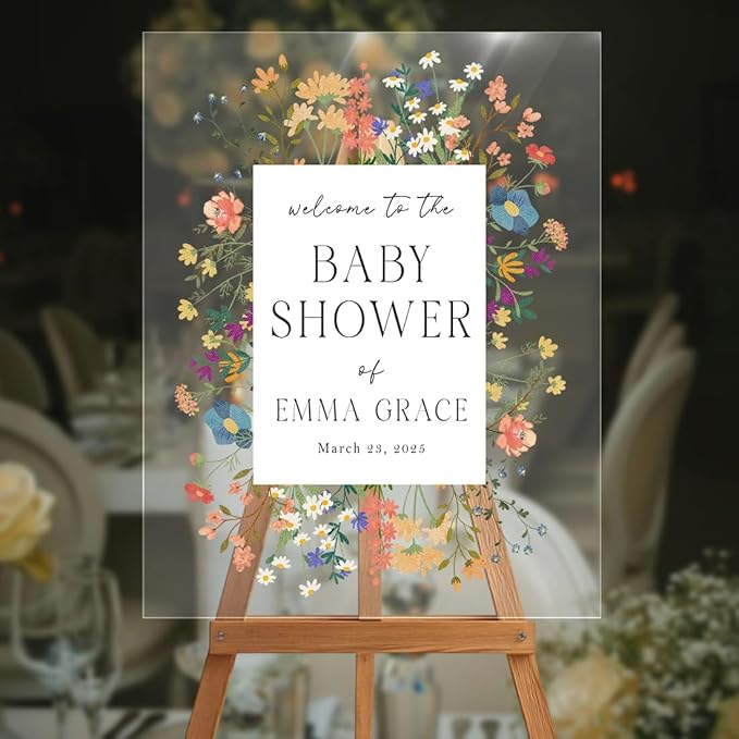 Personalized Floral Frame Baby Shower Welcome Sign - Wildflower Announcement Yard Sign - Elegant Girl Baby Shower Entrance Decor