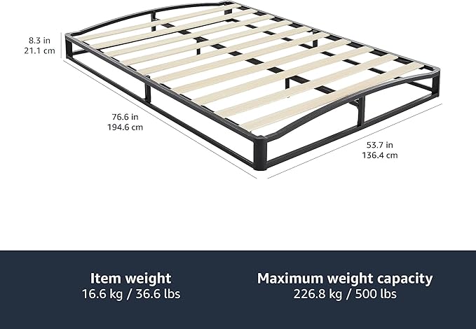 Amazon Basics Metal Platform Bed Frame, with Wood Slat Support, 6 inches High, Full, Black