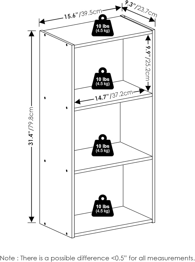 Furinno LUDER Book Shelf, 3-Tier Modern Bookshelf, Open Shelves Bookcase 9.3 x 16 x 31.4, for Living Room, Bedroom, Home Office, Amber Pine