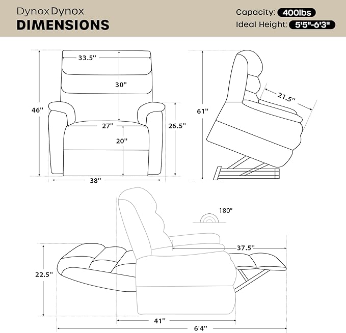 DYNOX Big Man Large-Wide Power Dual Motor Lift Recliners Chairs for Elderly Lay Flat Lift Chair with Infinite Positions, Heat & Massage, Supports 400 LBS(9298,Faux Leather,Cream)