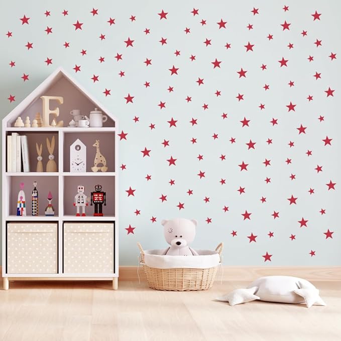 112 Red Star Wall Stickers - Peel and Stick Vinyl Decals for Nursery, Kids Room, Bedroom, Reusable & Removable, Safe on Walls, Elegant Decor by BugyBagy