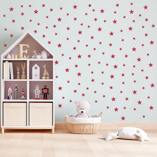 112 Red Star Wall Stickers - Peel and Stick Vinyl Decals for Nursery, Kids Room, Bedroom, Reusable & Removable, Safe on Walls, Elegant Decor by BugyBagy