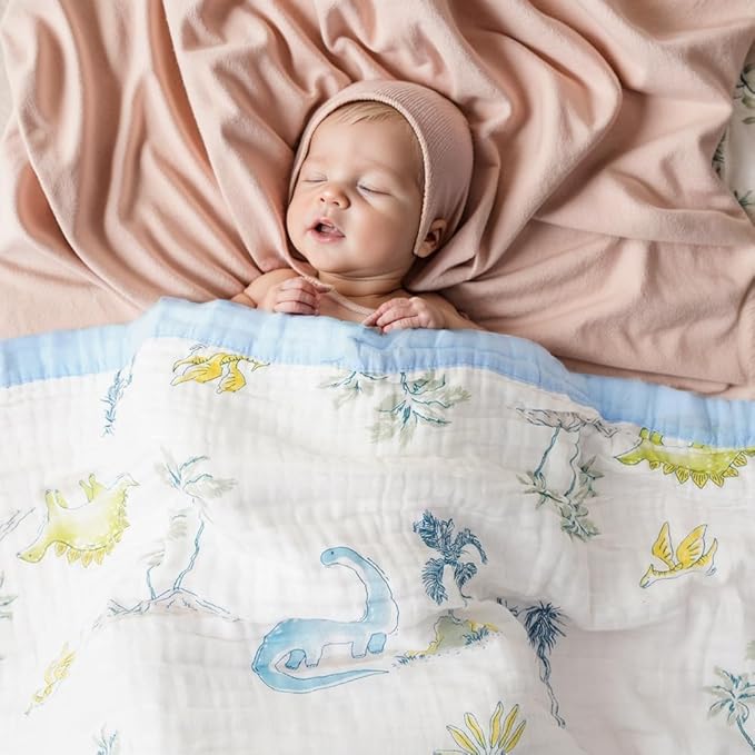 BATTILO PTY 6 Layer Muslin Baby Blankets, Nursery Blankets for Boys Girls, Swaddle Blankets Babt Blanket Neutral Soft Lightweight Toddler and Kids Throw Blanket(Dinosaur)