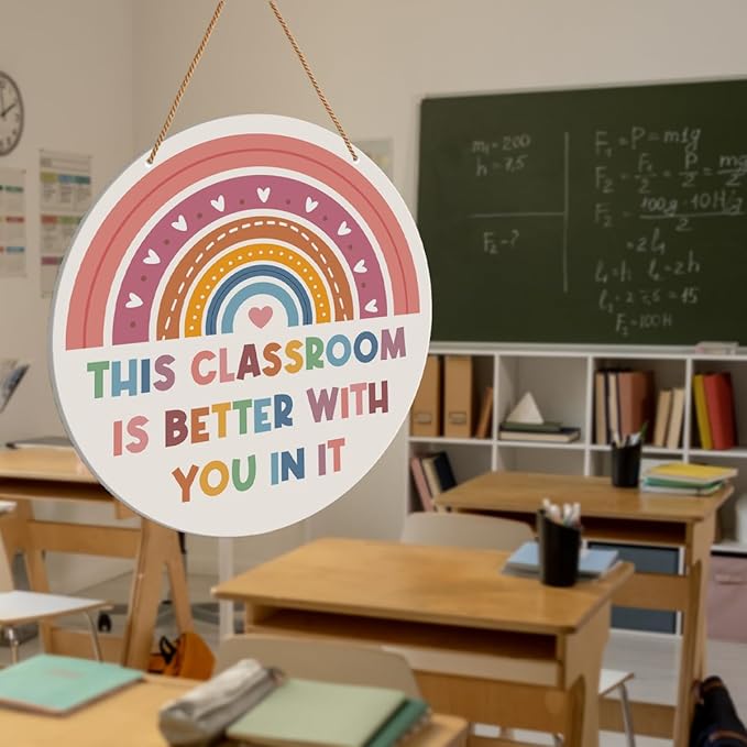 HSNBT Boho Classroom Wall Decor, Nursery kindergarten Classroom Positive Wall Decor Primary School Rainbow Hanging Sign Decoration, The Classroom Is Better with You in It