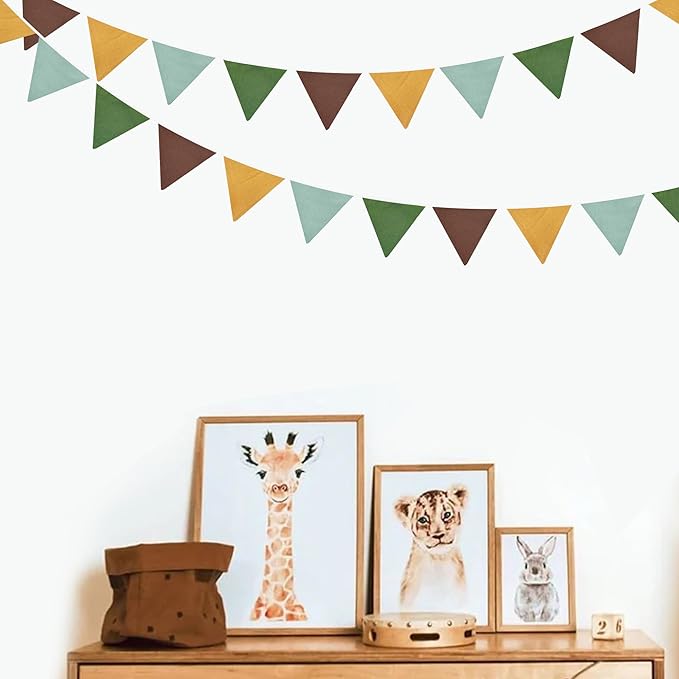 2 Sets of Yellow Green Brown Pennant Banner 24Pcs Nursery Garland Flags Fabric Triangle Streamers for Kids Jungle Safari Summer Woodland Camping Birthday Baby Shower Party Decorations Baby Room Decor