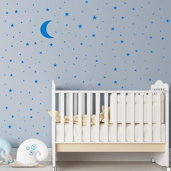 Moon and Stars Wall Decal Vinyl Sticker for Kids Boy Girls Baby Room Decoration Good Night Nursery Wall Decor Home House Bedroom Design YMX16 (Medium Blue)