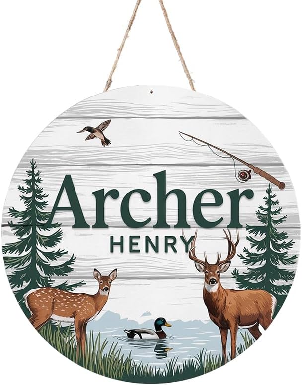 Personalized Name Sign for Nursery, Deer Sign for Baby Door Decor, Newborn Gifts for Boy, Boys Nursery Wall Bedroom Decorations, Mother's Day Gifts for New Mom Dad Gift