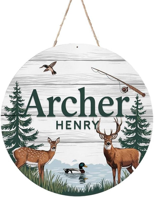 Personalized Name Sign for Nursery, Deer Sign for Baby Door Decor, Newborn Gifts for Boy, Boys Nursery Wall Bedroom Decorations, Mother's Day Gifts for New Mom Dad Gift