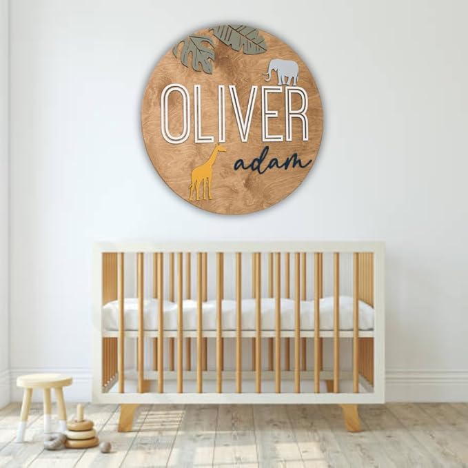 Personalized Wooden Name Sign - Custom Baby Name Signs for Nursery & Kids Room Decor - Baby Announcement Sign - Name Wall Art - Wooden Letters for Wall - Custom Round Nursery Name Sign (Design 3)