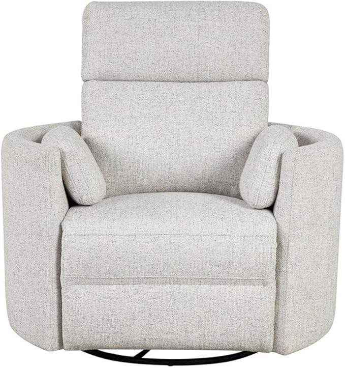 Pemberly Row Fabric Power Swivel Glider Recliner in Fossil Finish with USB Charging Ports and 2 Comfort Pillows for Living Room