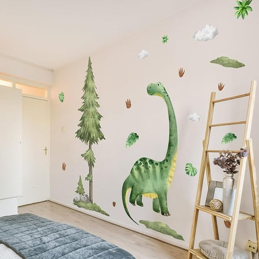 Large Dinosaur Pine Tree Wall Decals 7 Sheets Watercolor Wall Stickers Peel and Stick Forest Pine Tree Dinosaur Wall Decal Decor for Nursery Living Room Bedroom Classroom