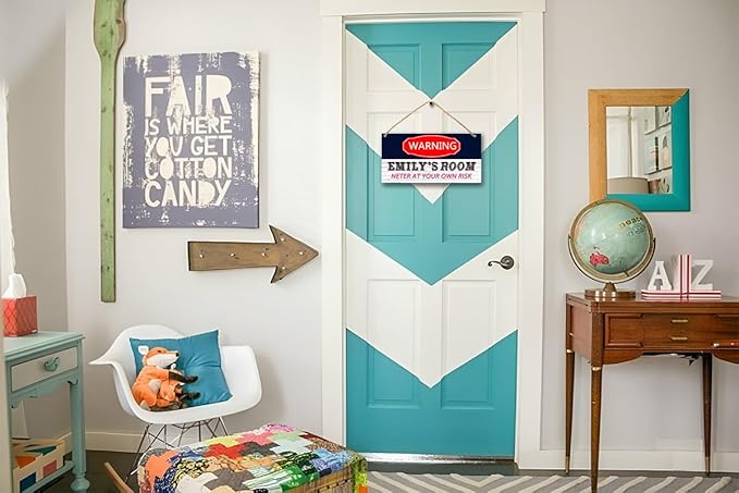 Personalized Name's Red-label warning-styleNursery Kid's Children's Girls Bedroom Door Sign Wood Plaque Sign Wall Decor Gift