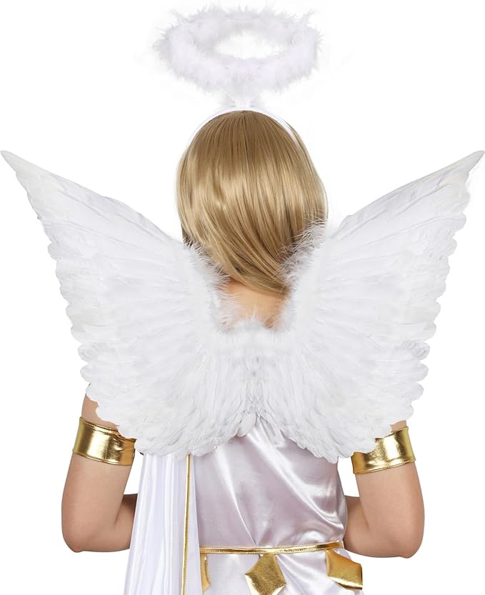 SEVADA Black Angel Wings and Halo for Adult Women, Dark Devil Fallen Feather Angel Wings for Kids Girls